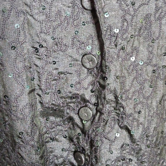 Eileen Fisher Green Embroidered Sequins Silk Jacket Size Medium NWT - Picture 4 of 10